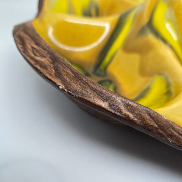 California Pottery Sequoia Ware Divided Serving Bowl, 608, Yellow, Wood Grain - Picture 7 of 7